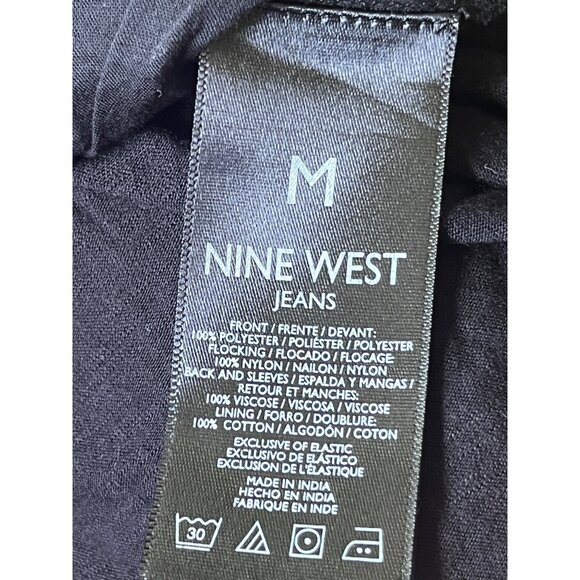 Nine West Crushed Velvet Tunic Top Womens Medium Black Whimsigoth Holiday Boho - Picture 8 of 11